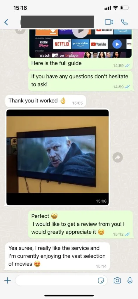 WhatsApp Support Ansicht zu IPTV Schweiz 1