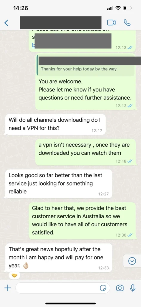 WhatsApp Support Ansicht zu IPTV Schweiz 3